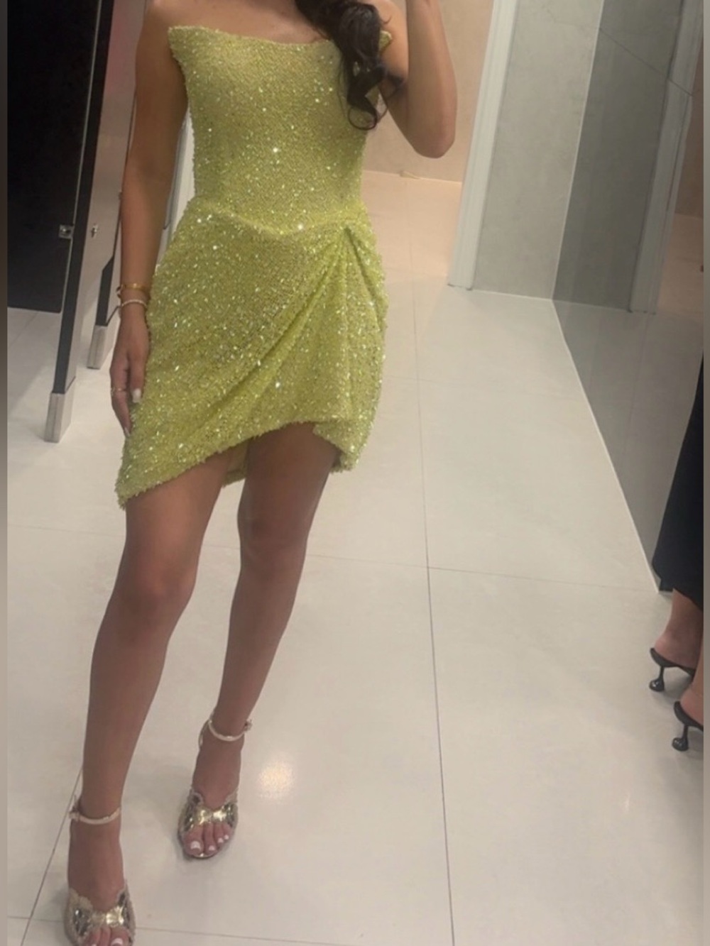 Othr Lime Sequin Strapless Mini Dress